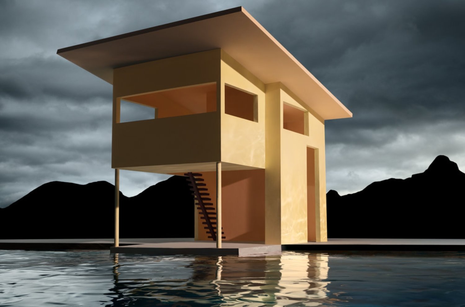 James Casebere casa amarilla sobre agua